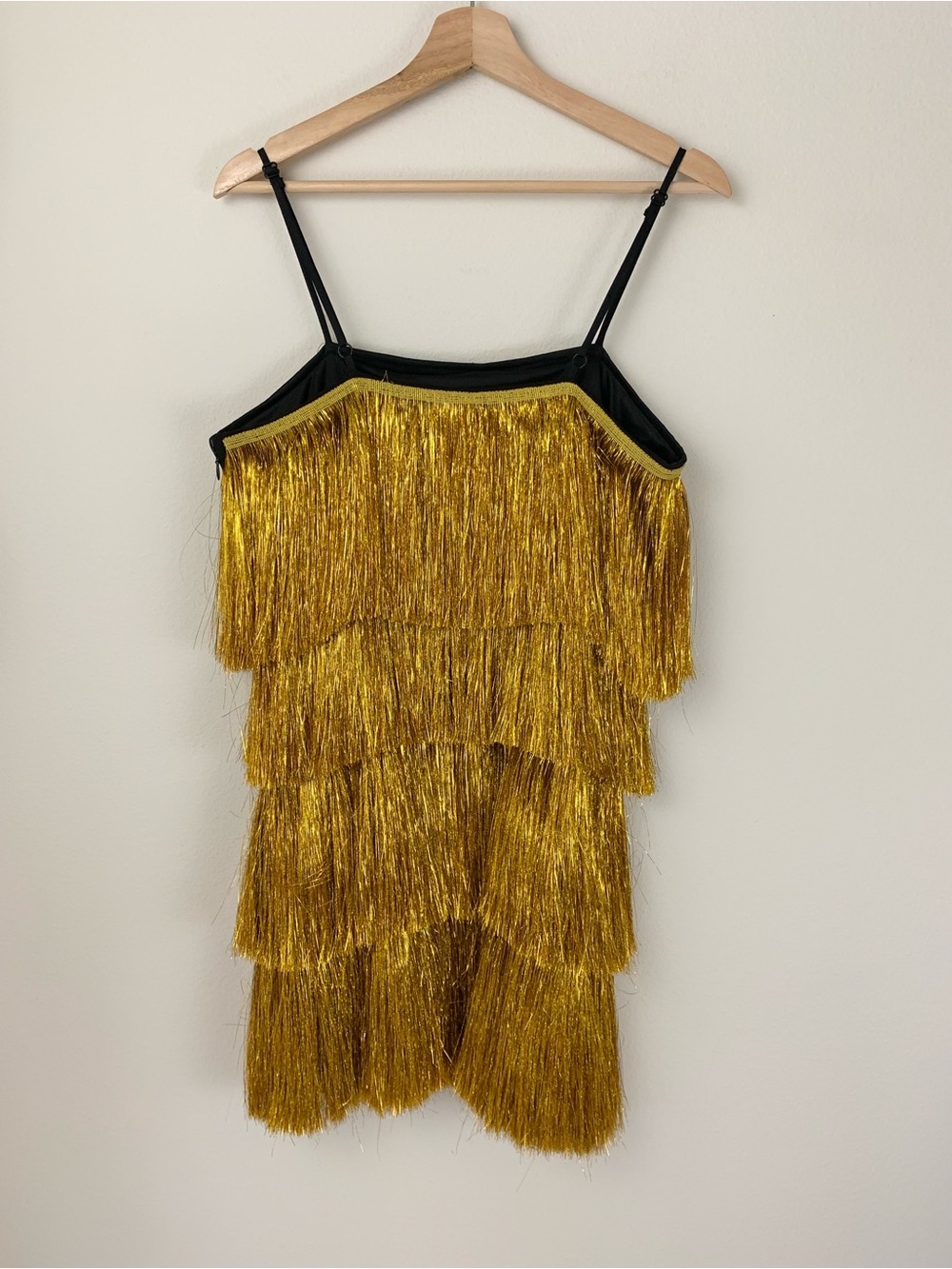 Nasty Gal Metallic Gold Tiered Fringe Tinsel Mini Dress Flapper Disco - Picture 4 of 9